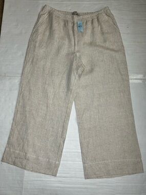 LOFT Wide-Leg Linen-Blend Crop Pants in Natural Beige